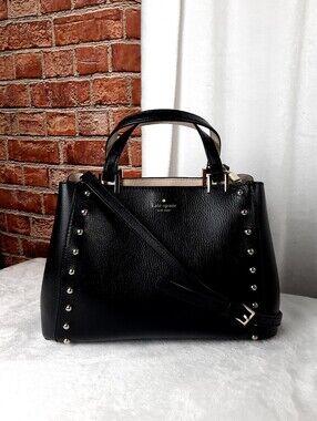 kate spade Black Leather Studded Satchel with Gold Hardware